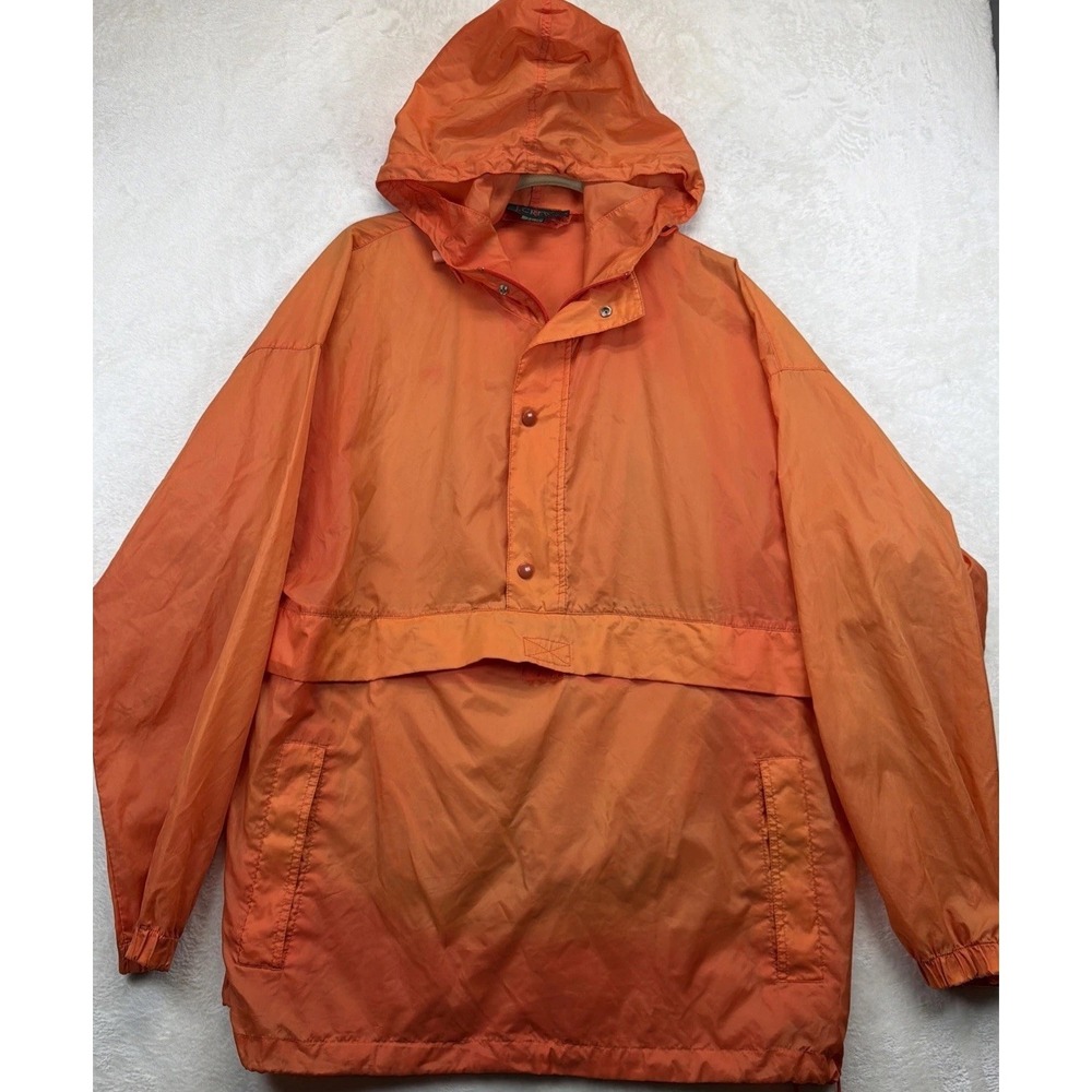 J.Crew Anorak Rain Jacket Men's M Orange Hooded Packable Pullover Nylon